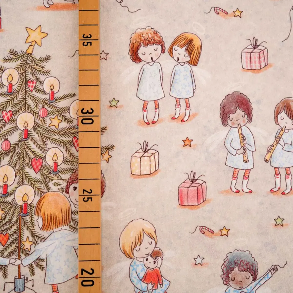 Økologisk bomullsjersey, julefest beige