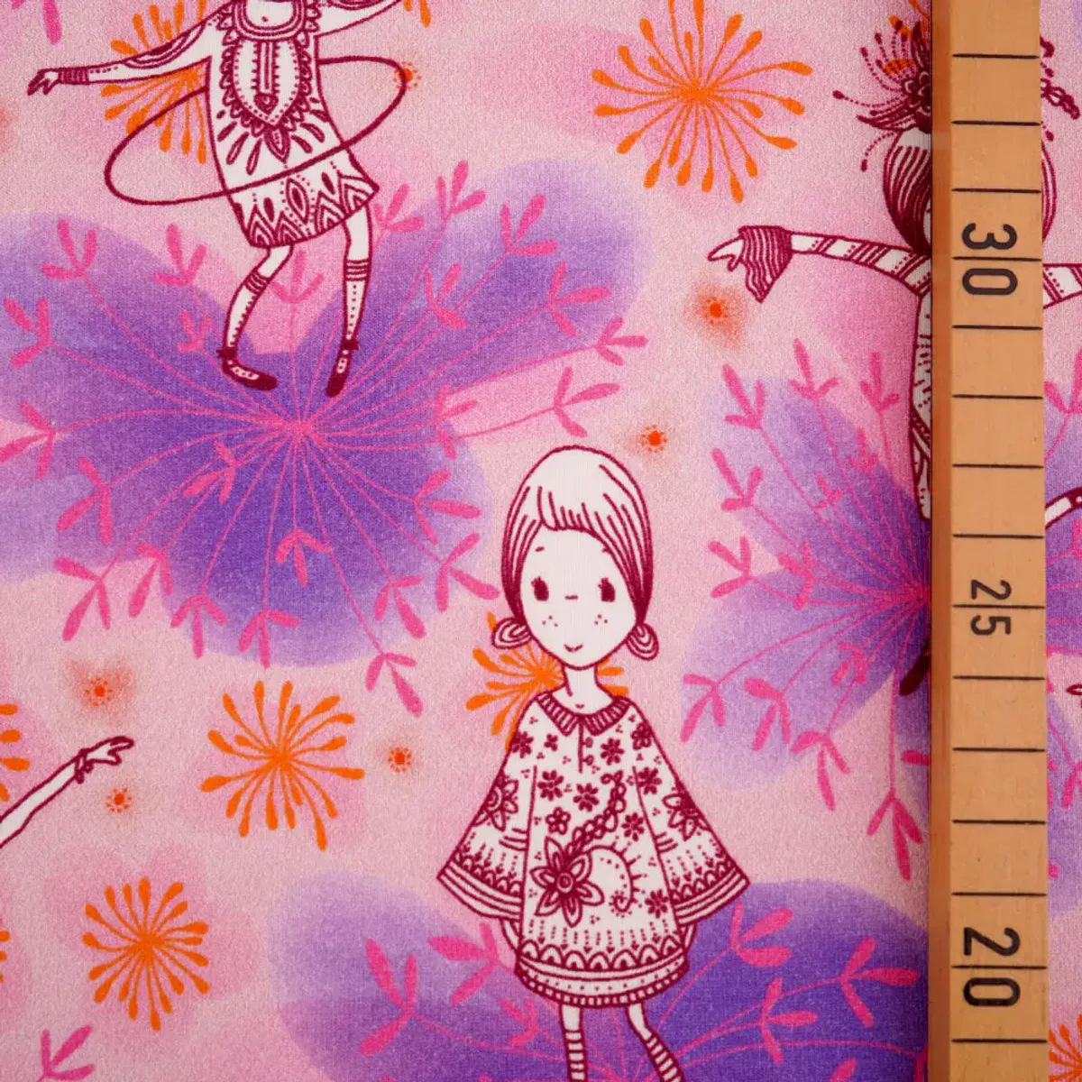 Økologisk bomulljersey, blomsterdans rosa